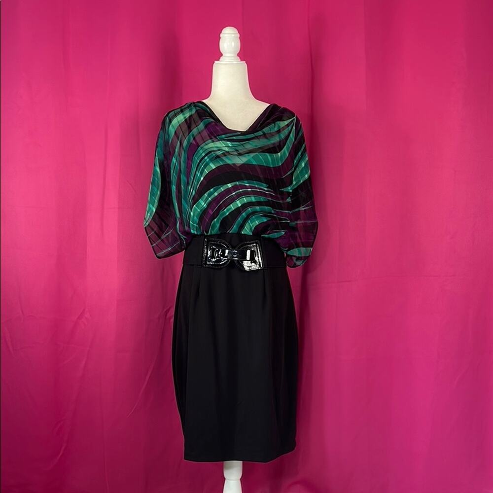 Y2K Amanda Lane blousy pencil belted sheath dress, size 14‎